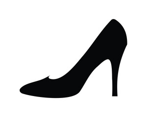 Elegant black high heel shoe silhouette isolated against a white background.