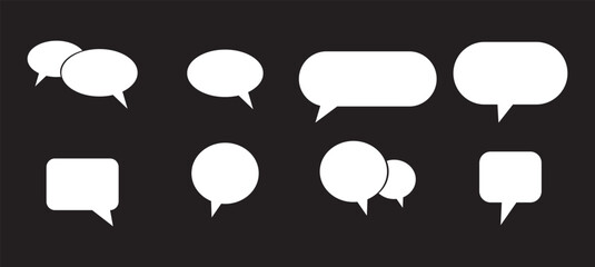 Silhouette speech bubble vector set. Speech bubbles. communication concept, simple flat design. text box and message icon collection on. Simple black silhouette of two overlapping speech bubbles indic