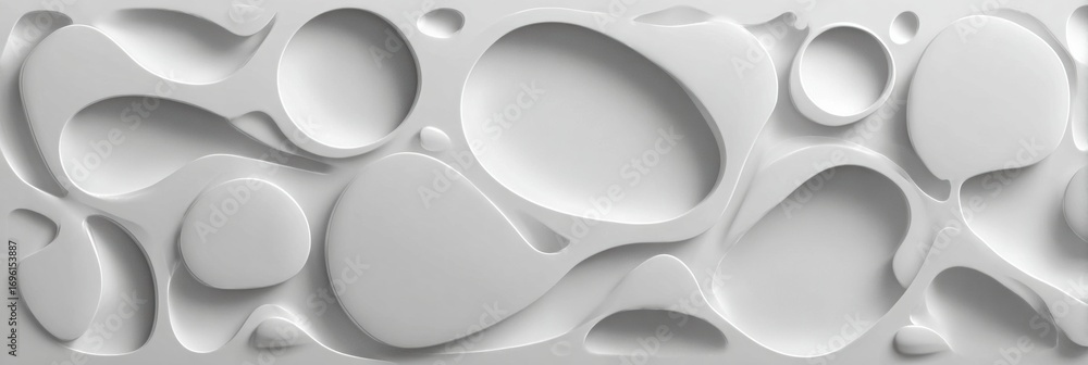 Poster abstract design of white fluid shapes creating a modern wall texture in an interior setting