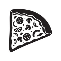 A black silhouette of a pizza slice, viewed from the side. 
