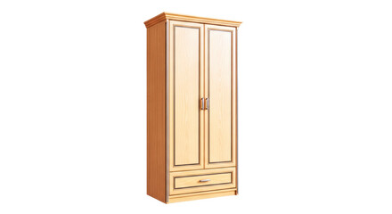 elegant wooden armoire classic design, two doors, one drawer, 3d model, isolated on transparent background