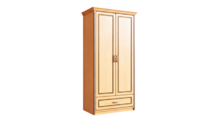 elegant wooden armoire classic design, two doors, one drawer, 3d model, isolated on transparent background