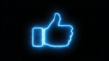 Blue neon like icon glows on black background showing social media approval this thumbs up symbol is a great digital communication sign this is a very positive internet icon - Powered by Adobe