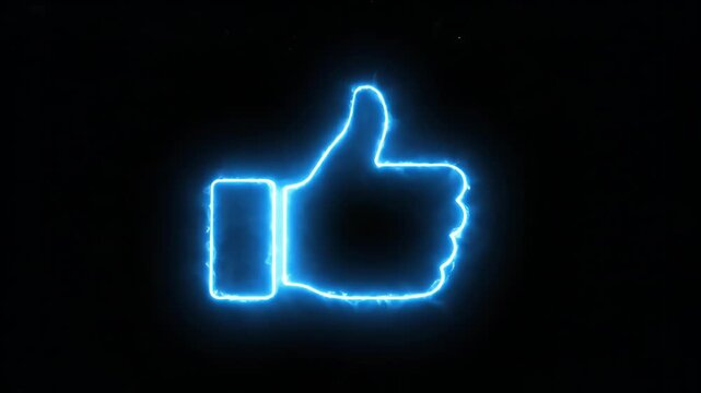 Blue neon like icon glows on black background showing social media approval this thumbs up symbol is a great digital communication sign this is a very positive internet icon