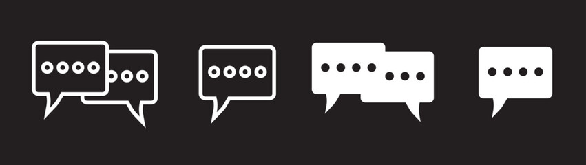 Silhouette speech bubble vector set. Speech bubbles. communication concept, simple flat design. text box and message icon collection on. Simple black silhouette of two overlapping speech bubbles indic