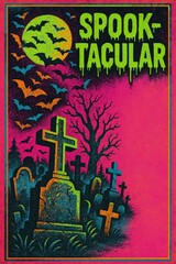 Obraz premium Spooktacular Halloween cemetery with bats and copy space perfect for horror marketing, haunted attractions, gothic themes and spooky promotions