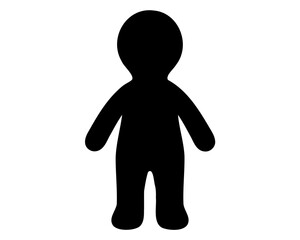 A simple stylized silhouette of a standing person with rounded features