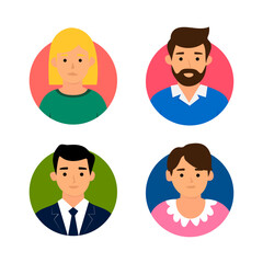Fototapeta premium Set of vector avatars depicting people, people's faces in circles, icons without background