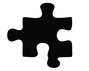 Single black jigsaw puzzle piece on a white background, isolated graphic