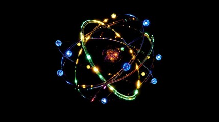 The structure of an atom with electron orbits and electrons orbiting the nucleus