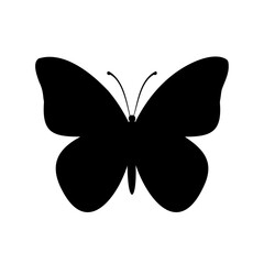 Simple black butterfly silhouette on a white background providing graphic contrast