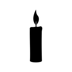 Silhouette of a burning candle isolated on white background, simple symbol