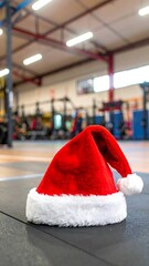 Santa hat on gym floor