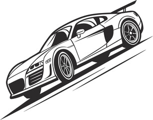 Obraz premium Racing Car Silhouette Vector, Sports Car Outline vector Illustration, Fast Vehicle Black Silhouette vector, Motorsport Car Vector Design