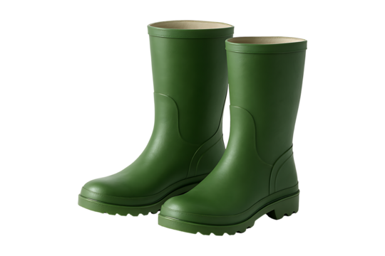 Green Waterproof Rubber Boots Footwear Isolated on a Transparent Background