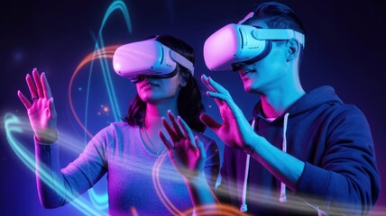 Virtual Reality Experience with Two People Wearing Headsets