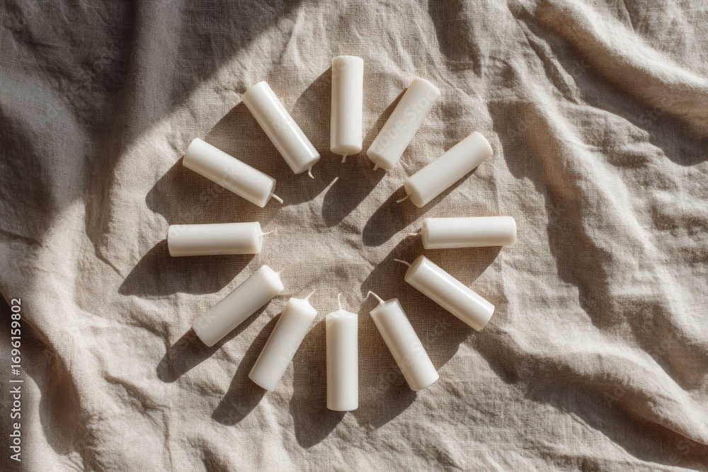Poster white candles arranged in circular pattern create serene ambianc
