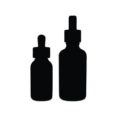 Black and white silhouette of two essential oil dropper bottles on white