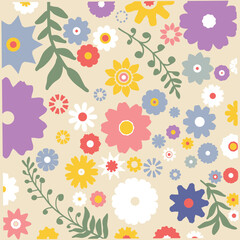  Pattern of seamless pattern.Vector Blooming spring flowers in elements.Abstract  botanical Floral pattern with leaves. 