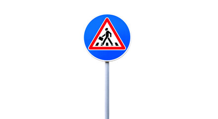 3d model pedestrian crossing sign, city street safety, urban road sign alert, isolated on transparent background