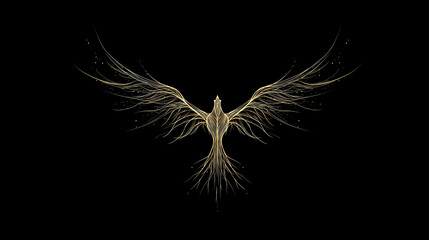 Golden phoenix rising from the dark background illustration