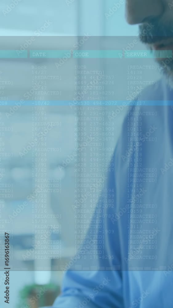 Poster animation of data processing over caucasian businessman using laptop