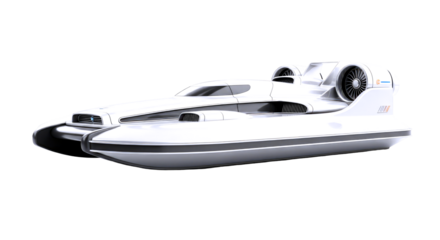 Modern White Hovercraft with Turbine Engines and Sleek Design Isolated on a White Background