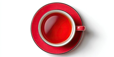 Red teacup and saucer, top view