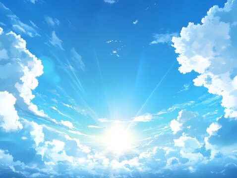 Natural sky landscape with bright blue clouds in panoramic background, blue sky with clouds