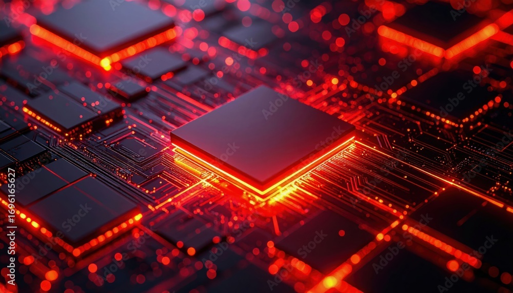 Aufkleber a close-up view of a circuit board featuring glowing red elements, showcasing the intricate design o
