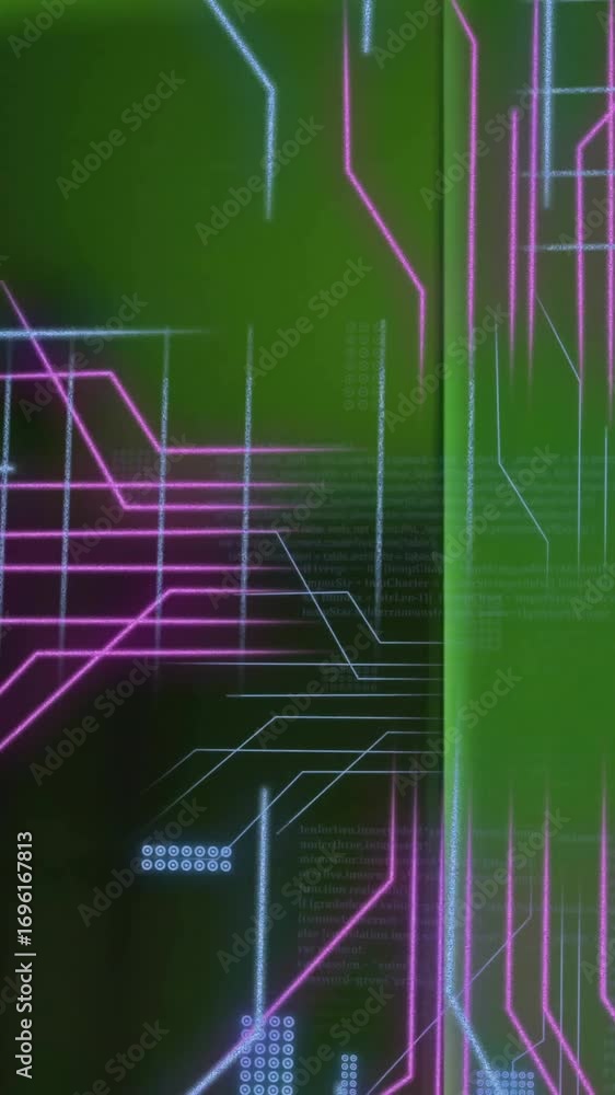 Aufkleber animation of circuit board and data processing over computer servers