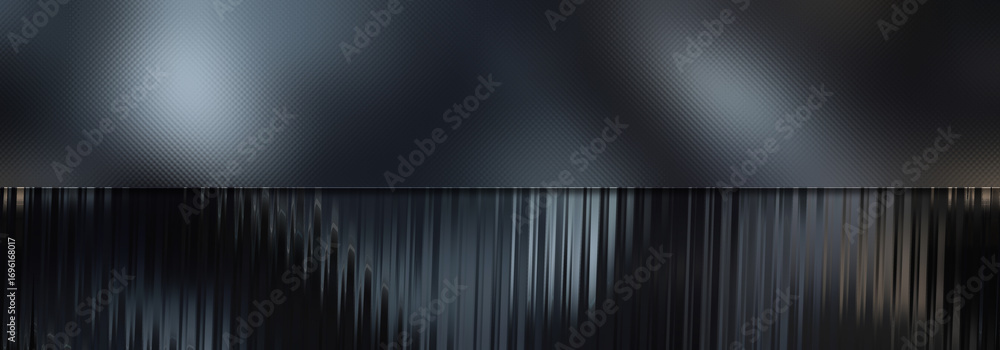 Poster wide ribbed corrugated glass background with a transparent glossy glass morphism frame on top. ideal