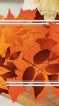 Animation of frame with fall leaves over hamburger