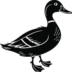 Fototapeta premium Stylized Cute Duck Silhouette Vector, Minimalist Black Duck Outline Design, Adorable Duck Silhouette Illustration, Simple Duck Vector Artwork