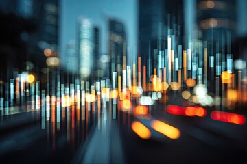 Night city street with financial data overlay