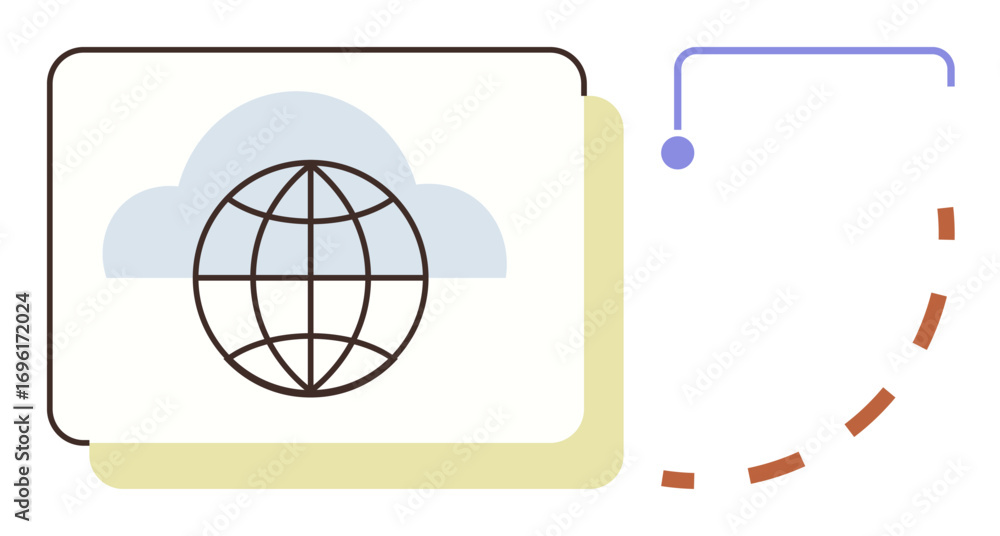 Poster globe inside a cloud symbolizes global connectivity with dashed lines and nodes illustrating data tr