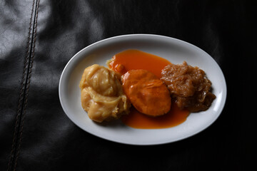 kassler, kartoffelpürre, stampf, kartoffelbrei, sauerkraut, sauce, essen, fleisch, rind, mahl,...