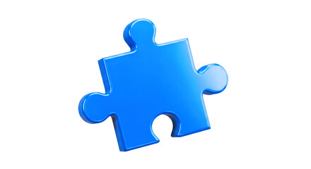 Fototapeta premium 3d model vibrant blue puzzle piece, solution concept, missing piece game asset, isolated on transparent background