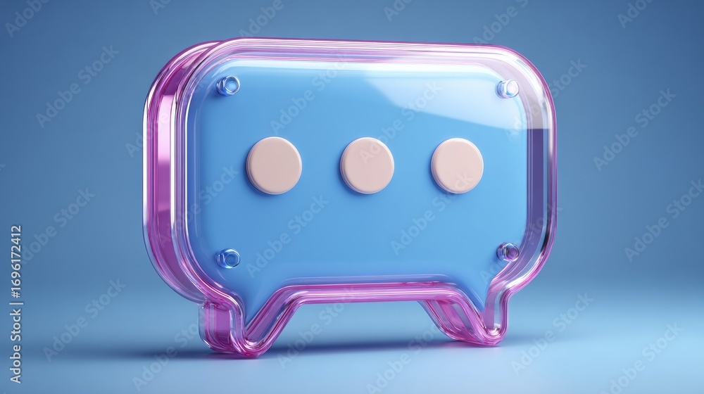 Poster colorful speech bubble with three dots on a blue background representing online communication and me