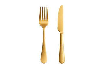 Elegant Gold Cutlery Set Isolated on a Transparent Background