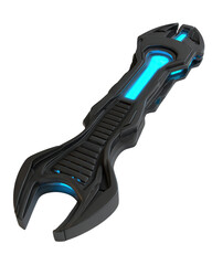 Obraz premium Futuristic Glowing Blue Wrench on Dark Background