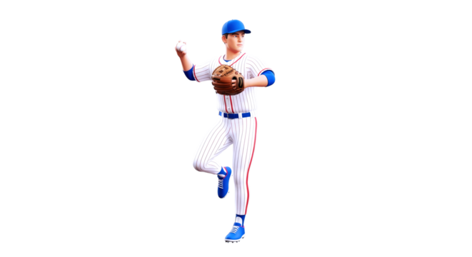 dynamic baseball pitcher 3d model of a powerful game asset, isolated on transparent background