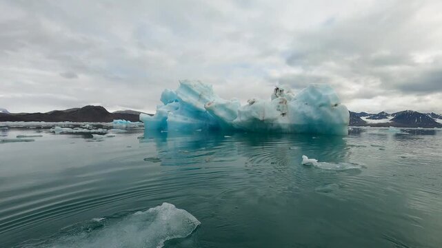 Arctic Icebergs in Greenland in the arctic sea video 4k - Svalbard Norwegian archipelago