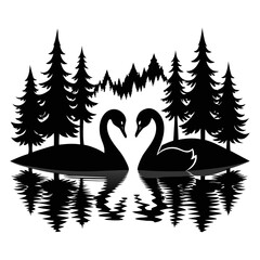 Swans on Water Silhouette Vector