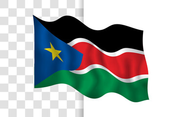 Glossy Waving South Sudan Flag Vector Illustration Isolated on Transparent Background