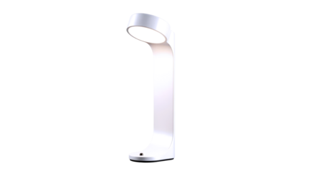 sleek modern led desk lamp curved design, bright illumination, and minimalist style, isolated on transparent background