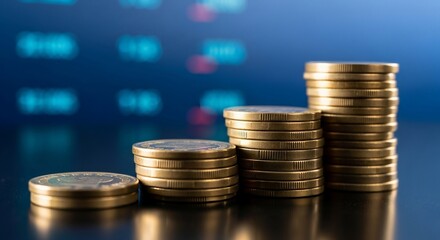 Visualize your financial growth with these stacks of coins, perfect for illustrating investments, savings, and monetary success