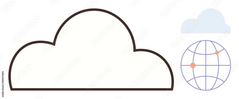 Poster large outlined cloud featuring a subtle globe with connection points. ideal for data storage, networ