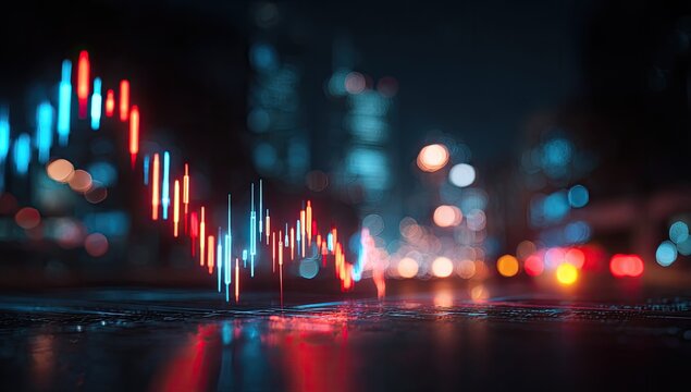 Abstract stock market graph superimposed on a city night scene