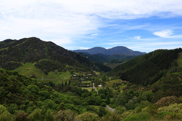 Fototapeta premium View from the Centre of New Zealand located atop Botanical Hill on the eastern edge of Nelson city centre.